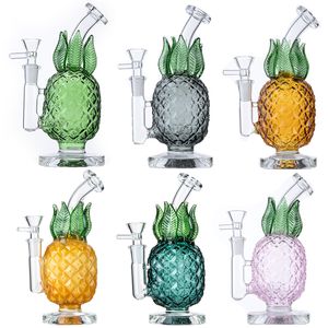 Ananas Bong Nargile Benzersiz Büyük Cam Bongs 5mm Başlı Sarı Yeşil Renkler Recycler Dab Rig Fıskiye Perc Torus Su Boruları Kase WP2194 ile Kalın Petrol Kuyuları