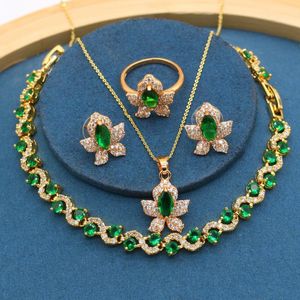 Серьги Ожерелье Зеленое белое циркониевое золото, наборы ювелирных изделий для женских браслетных кольца бабочка подарочная коробка 2021
