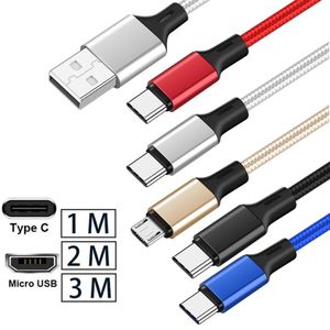 Tip C USB kabloları 1m 2m 3m Mikro Kumaş Örgülü Metal Alaşım Kablosu Samsung Huawei Xiaomi Tablet PC MP3 Şarj Kablosu