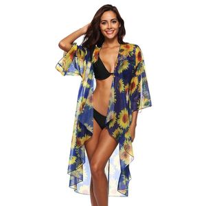 Womail Cover-Up Summer Kadın Ayçiçeği Şifon Banyo Plajı Bikini Mayo Smock W30417 Sarongs