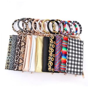 Padrão wallet chaveiro pulseira pulseira de couro chaveiros pulseira para mulheres bolsas de cartão braceletes grande redondo chaveiro kimter-q4fz
