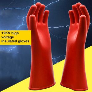 Home Insulation Gloves 12KV High Voltage Electrical Anti Electric Labor Leakage Prevention Rubber Home Gloves 210622