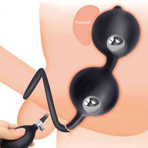 Sex Anal Toys Inflatable Beads with Rings Metal Ball Butt Plug Large Dildo Pump Prostate Massager Adult Toys for Women Men 1215