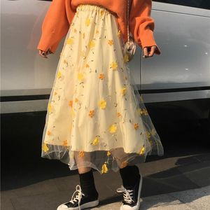 Saias de renda skrit mulher alta cintura Faldas Mujer Moda 2021 Spodnice Loose Damskie Amarelo Jupe Longue Casual Longo Para Mulheres