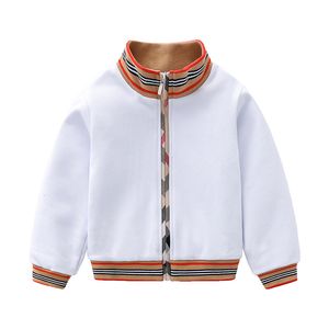 New Spring and Autumn Kids Clothes Boys Girls White Long Sleeve Striped Windbreaker Jacket Coat