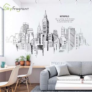 Creative Simple Line Modern City TV Divano Sfondo Wall Sticker Autoadesivo Decorazione della casa Portico Living Room Decor Stickers 210929