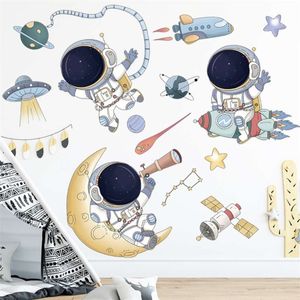 Мультфильм космический корабль наклейка стены для детей комнаты детская астронавт НЛО декор на стене Винил DIY наклейки наклейки искусства искусства украшения дома 210929
