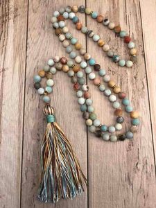 Matte Ite Bead 108 Grânulos Colar Mão Mão Meditação Long Silk Tassel Yoga Mala Jóias