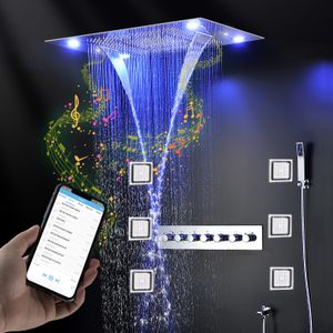 Acessórios para banheiro Música Sistema de chuveiro grande Cachoeira Spray de chuva LED Painel de chuveiro 800x600mm com jatos corporais