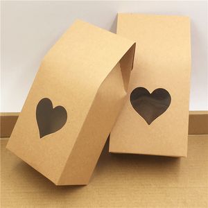Kraft Kağıt Ambalaj Çantaları Kalp Kare Şekli Pencere Pişirme Çerezler Kuruyemiş Saklama Çantası Parti Hediye Gıda Konteyner
