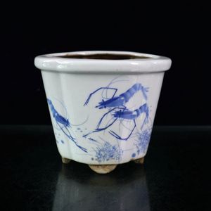Imagens interessantes de camarão azul e branco da velha porcelana chinesa