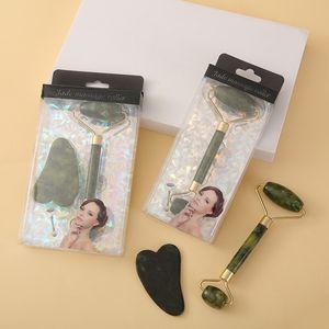 Natural Pó Cristal Jade Roller Gua Sha Set Facial Massager Corpo Massager Rolos Jade Stone Face Levantando Beleza Massagem Conjuntos