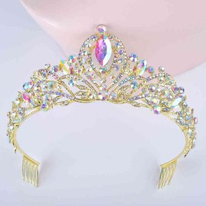 Ouro ab cor tiara para noiva cristal strass mulheres coroas com pente nupcial headpiece jóias diadema