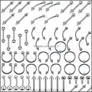 Jewelrystainless çelik set dil halkaları gövde piercing kaş göbek burun tırnak mücevherleri 120 Karışımlar Toptan Damla Teslimat 2021 Ucnzh