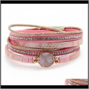 Jewelrymultilayer Deri Kadınlar İçin Deri Modaya uygun yarı değerli taşlar bilezik cazibesi femme geniş bilezikler bilezikler kadın mücevher damla teslimat 20