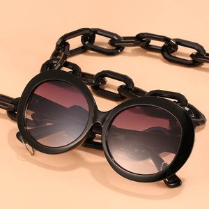 Moda Kadınlar Zincir Güneş Gözlüğü Oval Yuvarlak Çerçeve Klasik Yüzük Zincirleri ile Büyük Göz Lensleri 5 Renkler Toptan