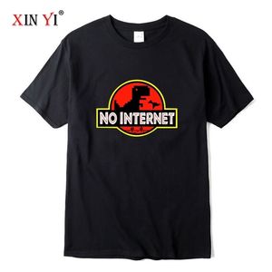 Xin Yi erkek Yüksek Kalite 100% Pamuk Komik Dinozor Baskı T Gömlek Gevşek O-Boyun Erkekler Tshirt Kısa Kollu T-shirt Erkek Tee Tops 210714