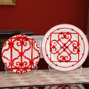 Bone vermelho China placa oval pratos quadrados cerâmicos servindo bandeja