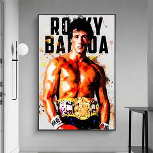 Aquarell abstrakte Rocky Balboa Boxen Bodybuilding Leinwand Malerei Poster Drucke Wandkunst Motivationsbild für Heimdekoration