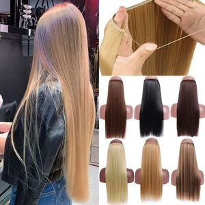 24 polegadas linha de peixe sintético simulação extensões de cabelo humano pacotes retos de tecelagem encaracolado em 9 cores yx01