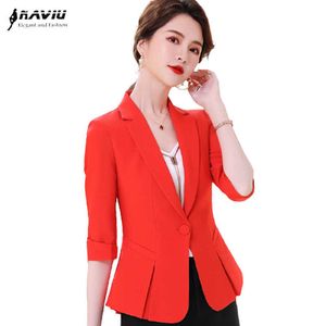 Оранжевый красный пиджак женская летняя повседневная половина рукава мода мода темперамент тонкий куртка офисные дамы формальные рабочие пальто 210604