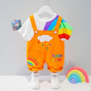 Giyim Setleri 2021 Yaz çocuk Kısa Kollu Takım 0-4Y Bebek Erkek Kız Sevimli Karikatür Giysileri Gökkuşağı Tulum Set Çocuklar Casual Kıyafetler