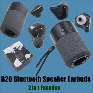 Kalite B20 2 1 Fonksiyonlu Kablosuz Bluetooth 5.1 Kulaklıklar Ile Taşınabilir Hoparlörler Spor Kulaklık Dokunmatik Kontrol HIFI Stereo