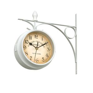 Relógios de parede Europeu vintage Dupla face relógio redondo pendurado decoração de ferro preto / branco clássico para escritório em casa