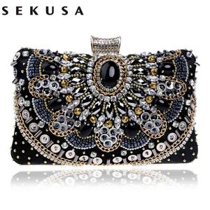 SEKUSA Распродажа, маленький кошелек-клатч с бусинами, элегантные черные вечерние сумки, сумка для свадебной вечеринки, металлическая цепочка на плечо 210823