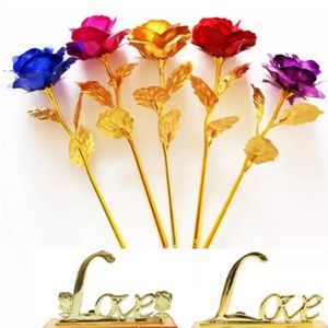 Estoque Folha de Ouro Banhado Rosa Artificial Longo Haste Flower Presentes Criativos para Amante Casamento Natal Dia dos Namorados Mães Dia Home Xu