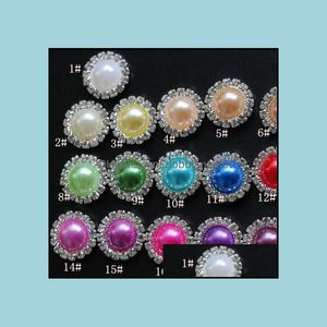Gevşek Elmas Takı 16mm Düz Geri Kristal İnci Düğmeler 50 adet / grup 19 Renkler Metal Rhinestone Dill Bırak Teslimat 2021 QF5Z7