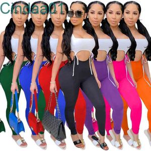 Kadınlar Tracsksuits İki Adet Set Tasarımcı Ince Seksi Katı Renk Yelek Pantolon Bandaj Yüksek Elastik Lace Up Sıkı Spor Takım Elbise Sportwear