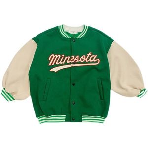 Sonbahar Yeşil Beyzbol Ceket Büyük Çocuklar Moda Giysileri Gençler Için Kız Erkek Hırka 4-12 Çocuk Dış Giyim Giyim Mont 211011
