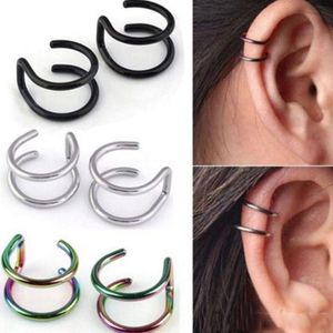 Other 1PCS Clip On Wrap Earring Tragus Stainless Steel 2 Rings Ear Cuff Nose Ring Fake Piercing Body Jewelry Dilataciones Falsas