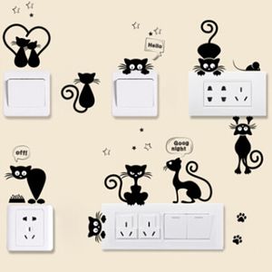 Güzel Kedi Işık Anahtarı Duvar Çıkartmaları Çocuk Odaları Için PVC DIY Ev Dekorasyon Karikatür Hayvanlar Duvar Çıkartmaları