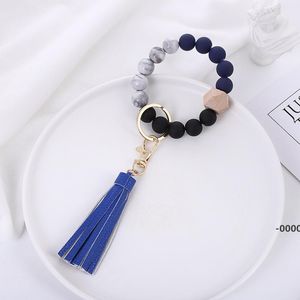 Bracciale con perline acriliche per uso alimentare Regalo per feste Portachiavi con perline di legno Portachiavi PU Nappa Portachiavi anti-smarrimento RRE10766