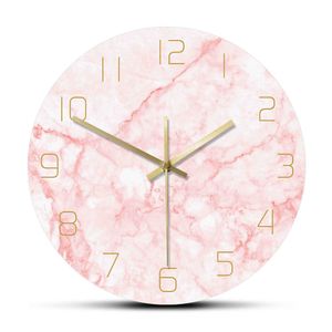 Natural rosa mármore redondo relógio de parede silencioso não tique-tailing sala de estar decor arte nórdica relógio de parede minimalista arte silenciosa relógio de parede 210930