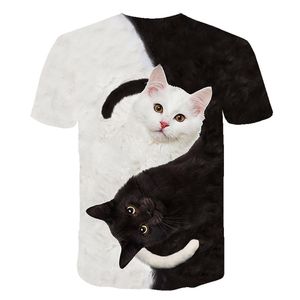 2022 serin moda erkek T-Shirt sevimli iki kedi baskı kızlar hayvan 3D T-Shirt yaz kısa kollu gömlek erkek TShirt XXS-6XL