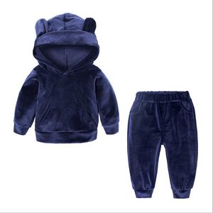 2021 Sonbahar Moda Kız Bebek Giyim Setleri Kadife Uzun Kollu Katı Fermuar Ceket + pantolon 2 adet Bebes Eşofman Erkek Bebek Çocuk Giyim Seti