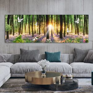 Зеленое дерево плакаты лесные солнечные лучи холст отпечатки современные стены искусства для гостиной домашний декор HD фотографии пейзаж кровать