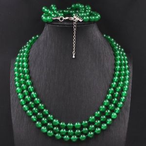 Ohrringe Halskette Naturstein Jade Schmuckset für Frauen 8mm runde Perlen Strang Armband handgemachte Kristall Multilayer Kette Geschenke A575