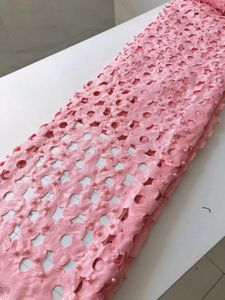 5yards / pc Lindo Tecido de algodão africano rosa com eslânds decoração estilo flor suíça Voile de malha para molho QC3-5