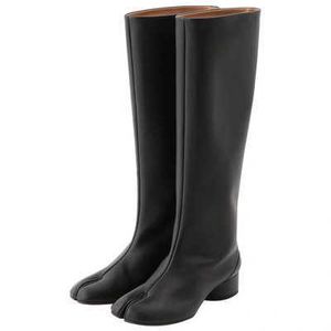Botines Mujer Lüks Tabi Tıknaz Düşük Topuk Diz Yüksek Uzun Çizmeler Kadın Siyah Deri Yağmur Çizmeleri Için Streç İnce Çorap Botas Ayakkabı 211015
