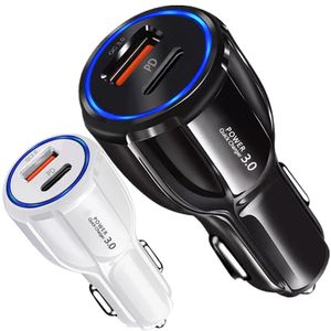 30 Вт двойные порты PD USB-C QC3.0 CAR Charger Smart Auto Power Adapter Chargers для iPhone 11 12 13 14 15 Pro Max Samsung HTC Android Phone GPS PC ПК