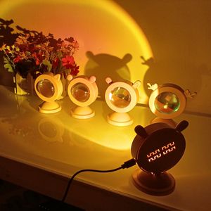 Günbatımı Projektör Lambası Gökkuşağı Atmosfer Ev-Yatak Odası Kahve Dükkanı Arka Plan Duvar Dekorasyon için LED Gece Işık Duvar Dekorasyon USB Masa-Lamba