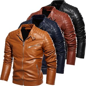 Мужские зимние кожаные куртки мужские меховые подкладки теплый мотоцикл куртка Slim Fit Streetwear мода Biker Polet Pliated дизайн молнии L 3XL