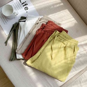Женские гарем брюки хлопчатобумажные твердые эластичные талии конфеты цвета брюки мягкое высокое качество для женского корейского досуга Hallen 210428