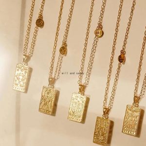 12 Sternzeichen-Tarot-Halskette Goldketten Löwe Krebs Anhänger Charm Sternzeichen-Halsband Astrologie-Halsketten für Frauen Modeschmuck Will und Sandy