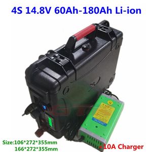 Водонепроницаемые 4s 14.8V 60AH 70AH 80AH 100AH ​​120AH 150AH 180AH Li Ion Battery с BMS для резервного копирования двигателя Trolling Power + 10A зарядное устройство