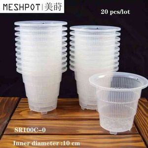 20 шт. / Лот Meshpot 10 см Чистая пластиковая орхидея Кактус горшки суккулентные плантатор с отверстиями воздушных обрезки Функция роста корневых слотов 210401